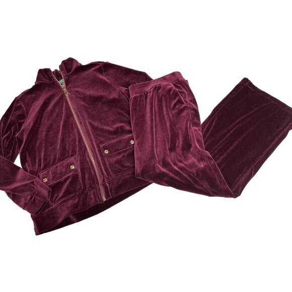 Lauren Ralph Lauren Women's Velour Track Suit Lounge Pants Jacket Plus 1X 2X - Picture 1 of 13